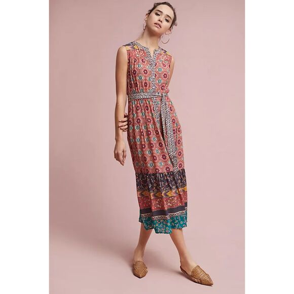 Anthropologie Kachel silk button front boho maxi dress size 2 - Picture 1 of 10